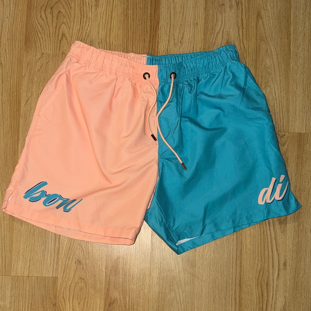 Bondi Beamers Size Medium M Men's Peach and Teal Swim Trunks
